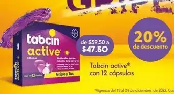 Farmacia San Pablo Tabcin active día alivio para las molestias de la gripe y tos 12 cápsulas oferta