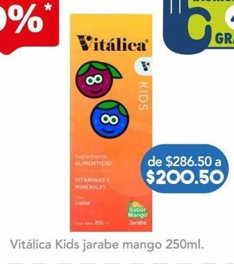 Farmacia San Pablo Vitálica kids jarabe sabor mango con vitaminas y minerales oferta