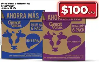Leche Entera o Deslactosada Great Value 1 L