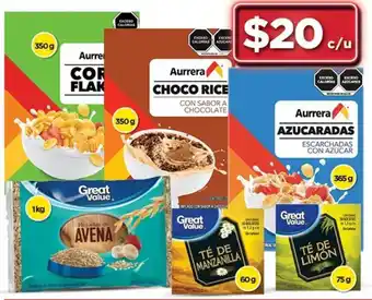 Bodega Aurrerá Aurrera Flakes 350g, Aurrera Choco Rice 350g, Aurrera Azucaradas 365g,Avena Great Value 1kg oferta