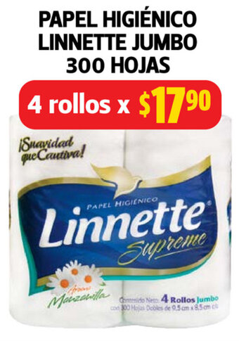 Farmacias Guadalajara Papel Higiénico Linnette Jumbo 300 Hojas oferta