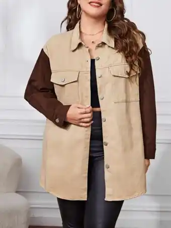 SHEIN Camisa mezclilla de color combinado con bolsillo con solapa de hombros caídos oferta