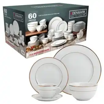 Sam's Club Vajilla de porcelana denmark filo métalico dorado 60 pzas oferta