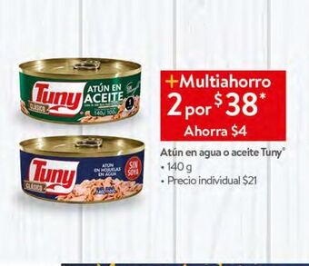 Walmart Atún en agua o aceite tuny 140g oferta