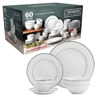 Sam's Club Vajilla de porcelana denmark filo métalico plateado 60 pzas oferta