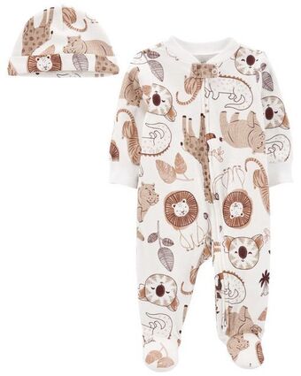 Conjunto de 2 piezas de mameluco y gorro con diseño de animales carter's