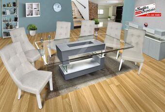 Muebles Troncoso Antecomedor versalles gris/blanco - sillas monaco silver pt. perla oferta