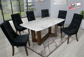 Muebles Troncoso Antecomedor beirut gris - sillas monaco negro/nogal oferta