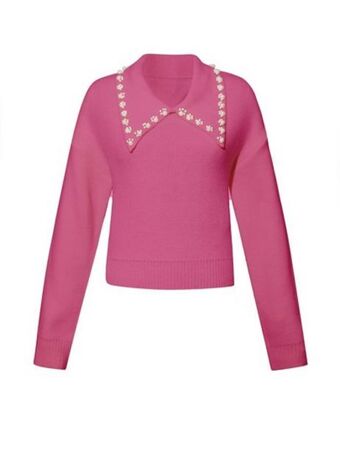 Jersey cuello con diseño de perla de hombros caídos
