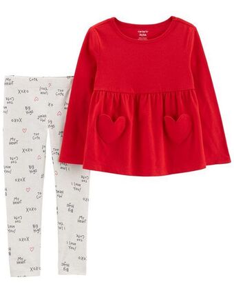 Conjunto de 2 piezas de blusa y leggings de corazones carter's