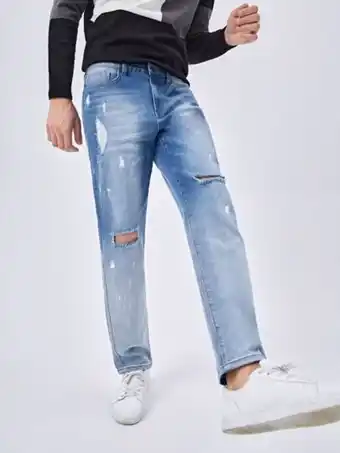 SHEIN Shein hombres jeans cónicos con lavado roto crudo oferta