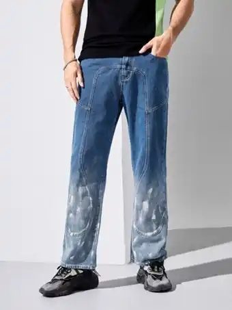 SHEIN Shein hombres jeans con estampado de ombré con cremallera panel oferta