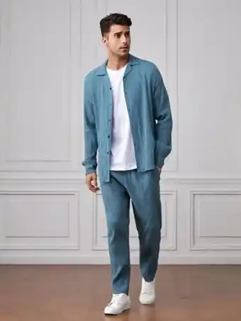 SHEIN Shein hombres con botón delantero camisa con pantalones set oferta