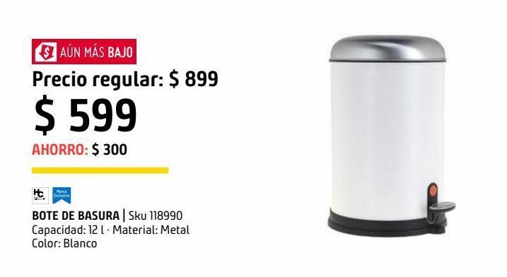 Bote de basura blanco con pedal 12 l oferta en Sodimac Homecenter