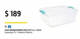 Caja organizadora traslucida de 15 lts con clip de seguridad