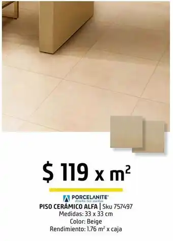 Sodimac Homecenter Piso cerámico 33x33 alfa beige 1.76 oferta