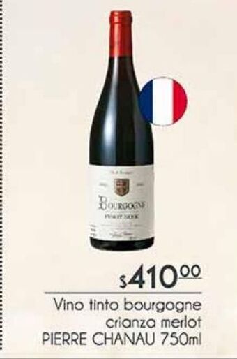 Vino tinto bourgogne crianza merlot pierre chanau 750ml