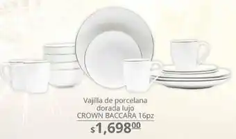 La Comer Vajilla de porcelana crown baccara 16 pz oferta
