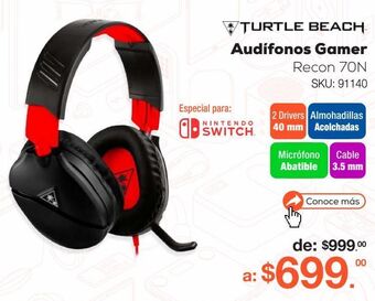 RadioShack Audífonos gamer turtle beach recon 70n / nintendo switch / negro con rojo oferta