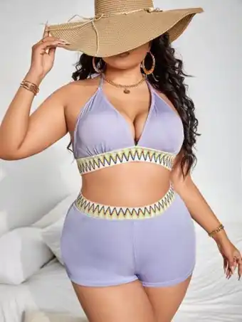 SHEIN Bañador bikini con estampado de cheurón de canalé oferta