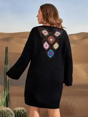 Vestido de punto con bordado floral de hombros caídos sin cinturón