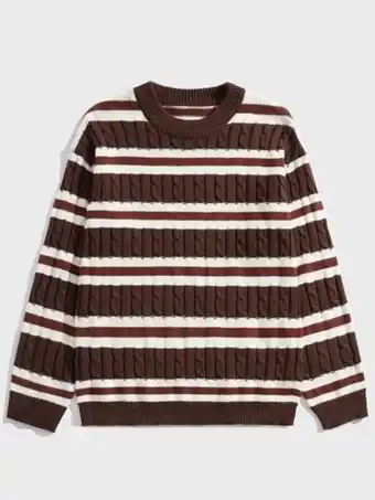 SHEIN Romwe hombres jersey con patrón de rayas tejido de cable oferta