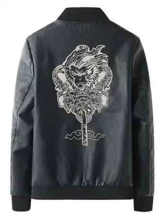 Hombres cazadora tipo bomber de mono con estampado cremallera cuero pu