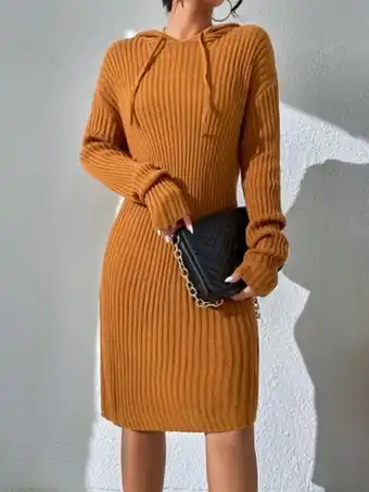 SHEIN Shein vestido de punto de hombros caídos con cordón con capucha tejido de canalé oferta
