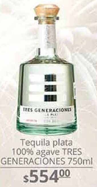 La Comer Tequila Plata 100% Agave Tres Generaciones 750ml oferta