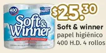 Soft & Winner Papel Higiénico 400 H.D. 4 Rollos