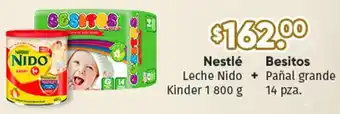 Nestlé Leche Nido Kinder 1 800g + Besitos Pañal Grande 14pza