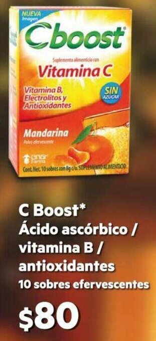 Farmacias Similares C Boost Ácido Ascórbico/ Vitamina B/ Antioxidantes 10 Sobres Efervescentes oferta
