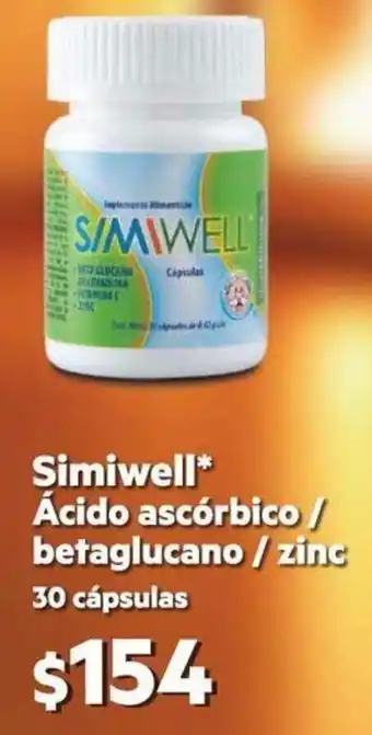 Farmacias Similares Ácido Simiwell Ascórbico/ Betaglucano/ Zicn 30 Cápsulas oferta