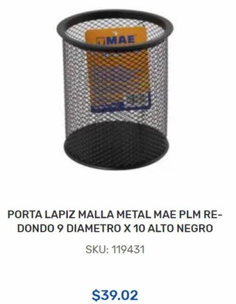 Porta Lapiz Malla Metal Mae PLM Redondo 9 Diametro x 10 Alto Negro