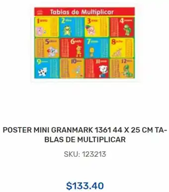 Poster Mini Granmark 136144 x 25cm Tablas de Multiplicar