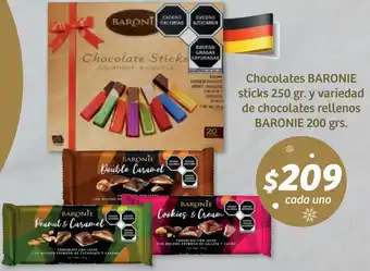 Soriana Híper Chocolates Baronie Sticks 250g y Variedad de Chocolates Rellenos Baronie 200g oferta