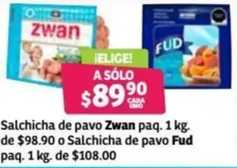 Soriana Híper Salchicha De Pavo Zwan Paq. 1kg oferta