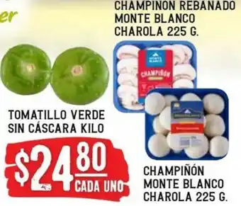 Soriana Híper Champion Rebanado Monte Blanco Charola 225g, Tomatillo Verde Sin Càscara , Champiñón Monte Blanco Charola 225g oferta