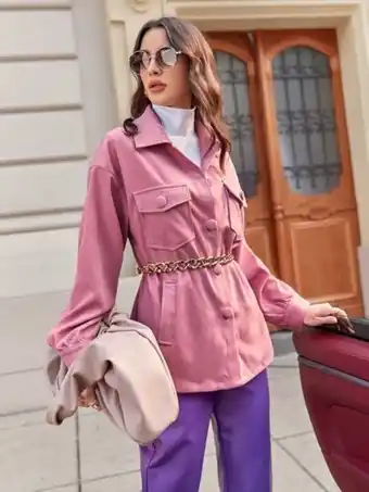 SHEIN Shein x farah abrigo de hombros caídos con bolsillo con solapa sin cinturón oferta