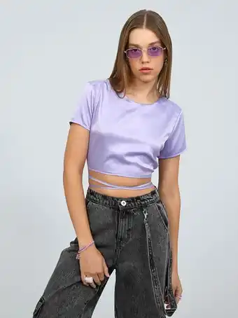 Cuidado con el Perro Blusa satinada lila con jaretas en espalda oferta