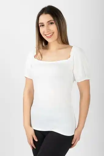 Santory Blusa lisa manga corta escote cuadrado. oferta