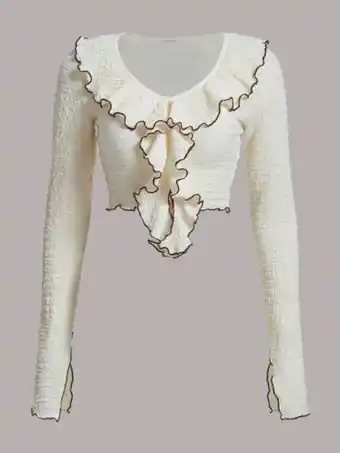 SHEIN Shein mod camiseta corta ribete con fruncido de manga con volante oferta