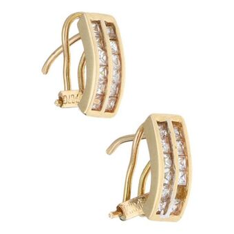 Nacional Monte de Piedad Aretes diseño especial con circonias en oro amarillo 14 kilates. oferta