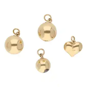 Nacional Monte de Piedad Dije hueco motivo corazón y tres dijes lisos motivo esfera en oro amarillo 14 kilates. oferta