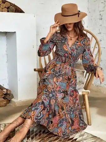 SHEIN Vestido con estampado floral al azar & de paisley de manga con volante con fruncido bajo con fruncido oferta