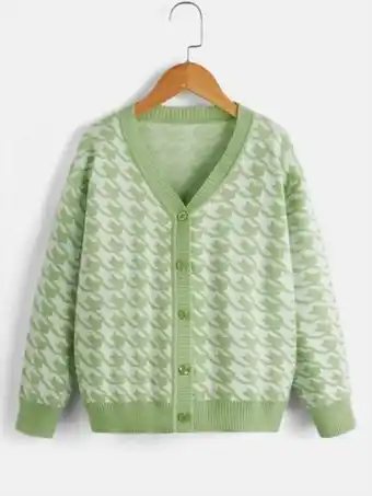 SHEIN Chicas cárdigan con patrón de pata de gallo de hombros caídos oferta