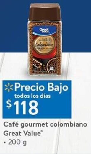 Walmart Café Gourmet Colombiano Great Value 200g oferta