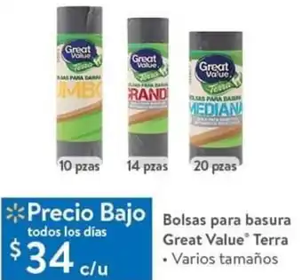 Walmart Bolsas para Baeura Great Value Terra 10pzas, 14pzas, 20pzas oferta