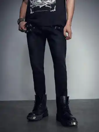 SHEIN Romwe goth jeans para hombre bolsillo ojales liso oferta
