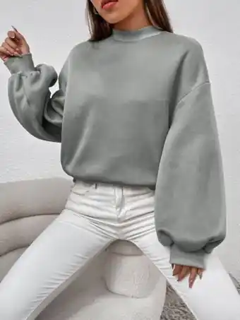 SHEIN Shein ezwear pullover de cuello alto de manga obispo oferta